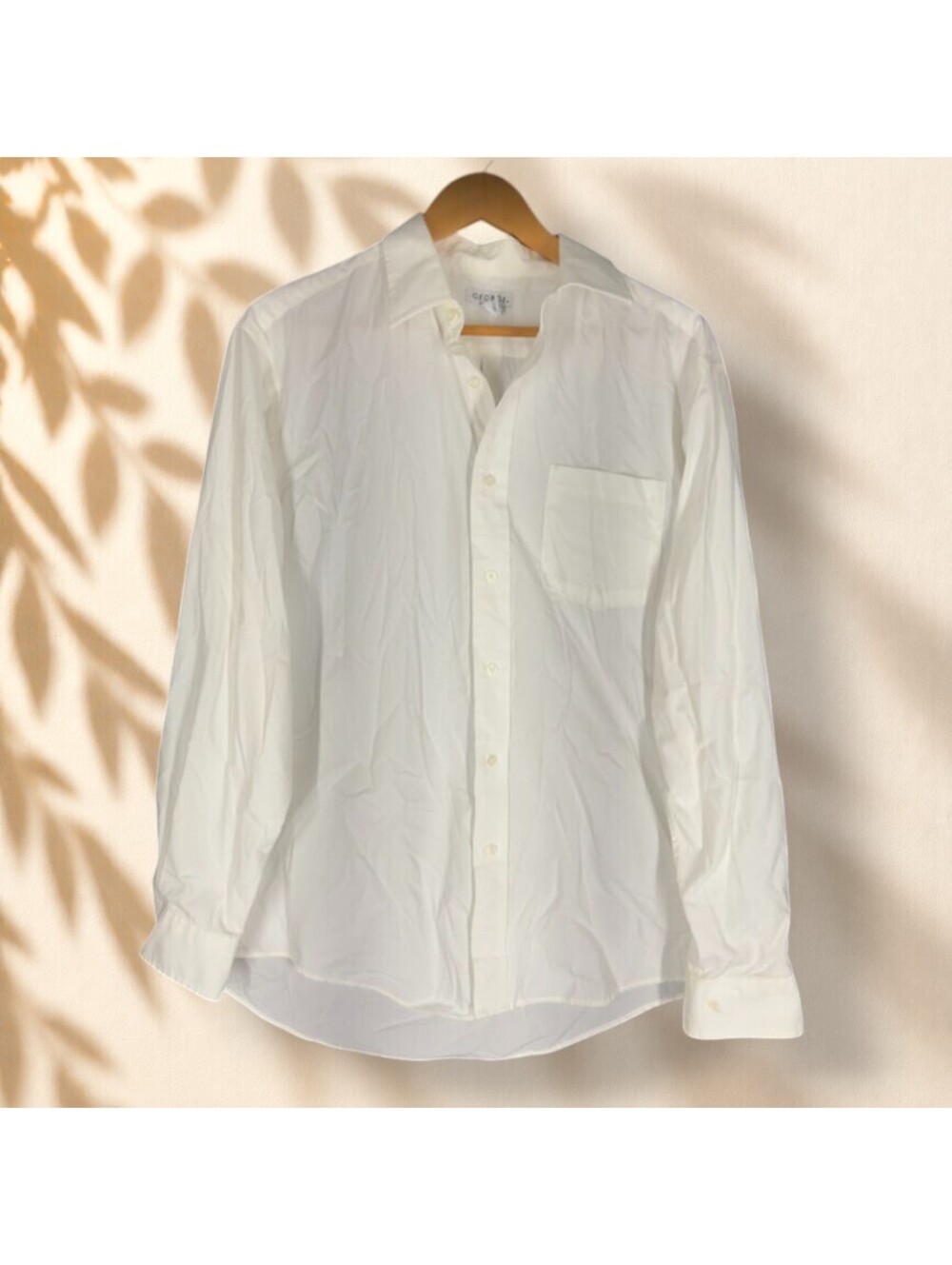 George Shirt Men L Large White Button Up Collared Long Sleeve Pockets Classic
